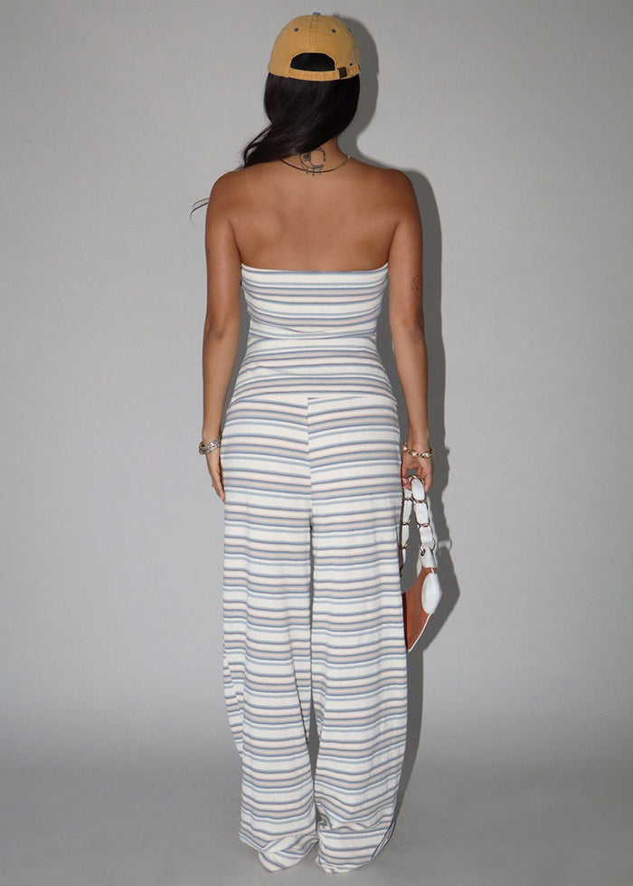 Inga Striped Wide Leg Pant - Beige & Blue