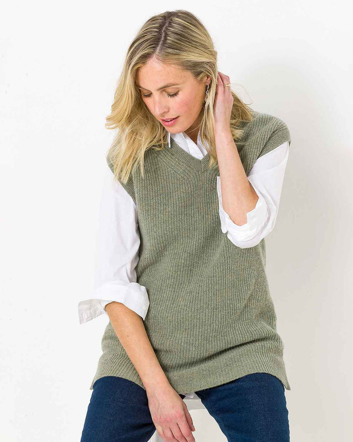 Ingrid V Neck Lambswool Tunic Slipover - Pale Green - Image 1 - The Classic Boutique