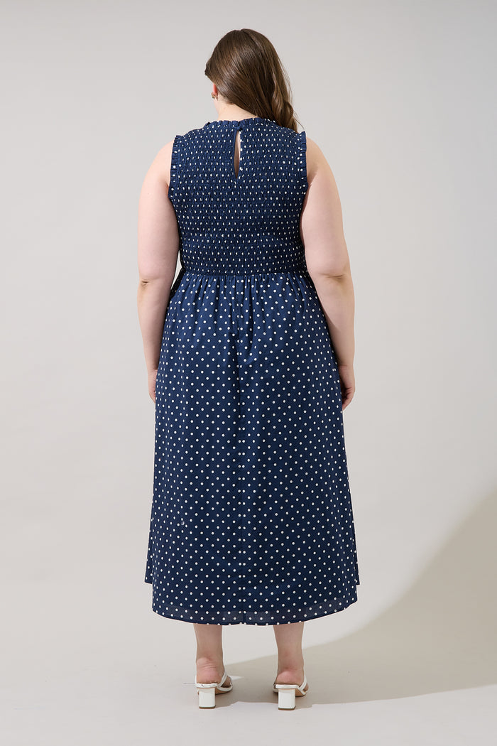 Ivany Polka Dot Cecil Smocked Midi Dress Curve