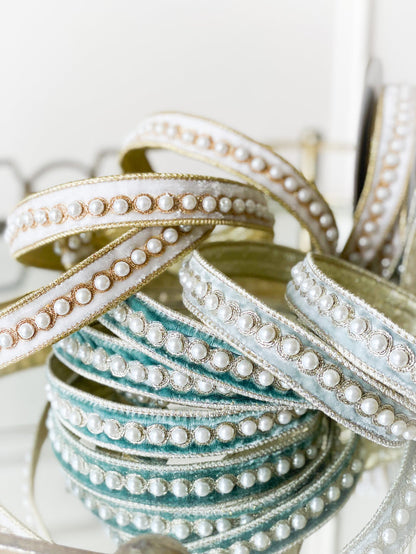 Ivory Pearl Velvet Ribbon 1”x 5 yd