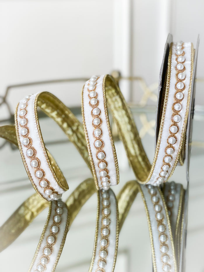 Ivory Pearl Velvet Ribbon 1”x 5 yd