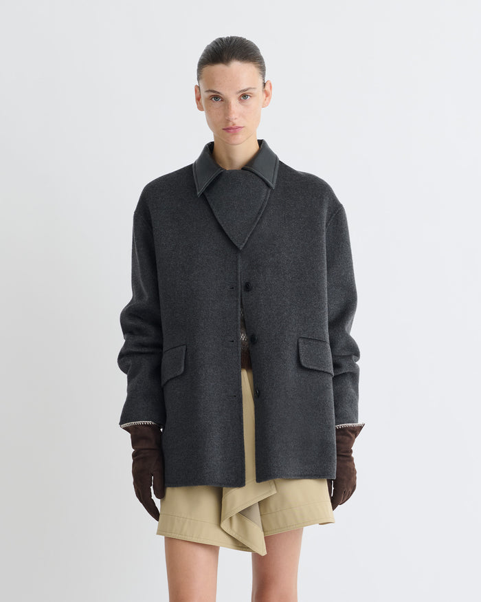 Jada - Regenerated leather jacket - Grey Melange/Black