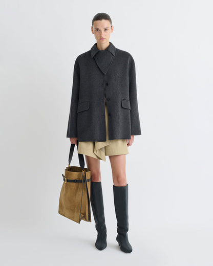Jada - Regenerated leather jacket - Grey Melange/Black
