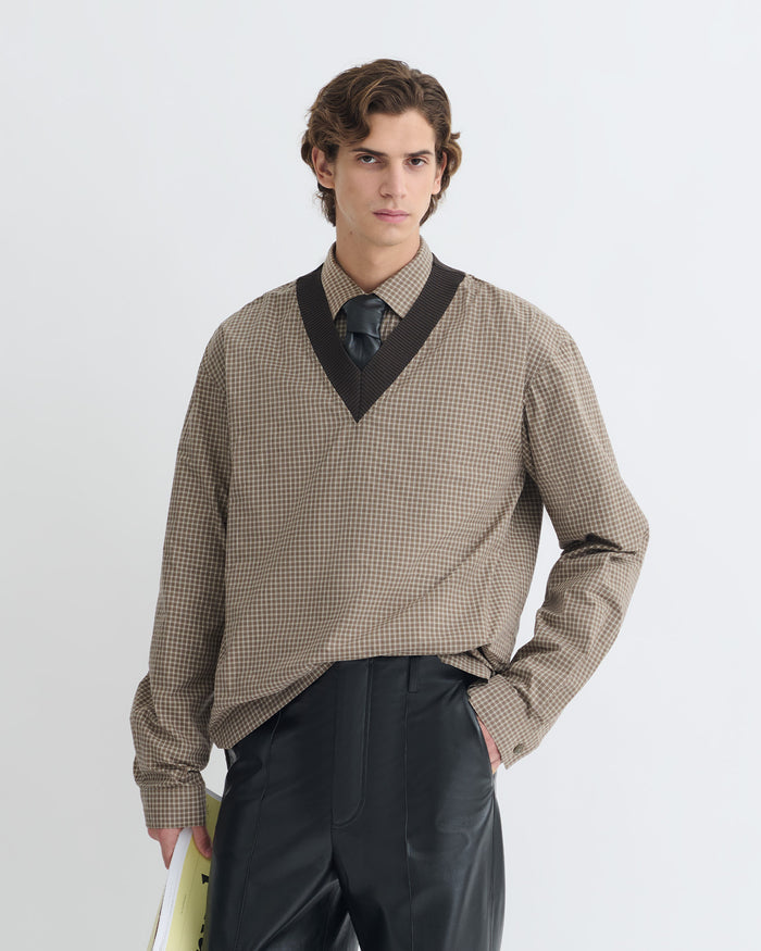 Jahan - V-neck top - Brown/Creme