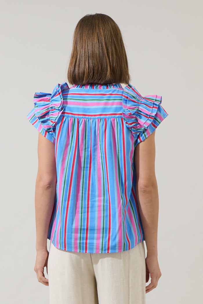 Jaimie Stripes Ramona Ruffle Split Neck Top