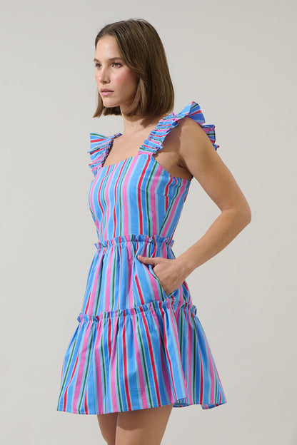 Jaimie Stripes Ruffle Tiered Mini Dress