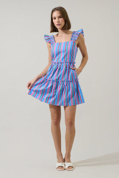 Jaimie Stripes Ruffle Tiered Mini Dress