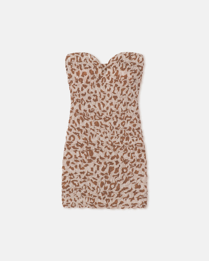 Jannika - Seersucker Cotton Voile Mini Dress - Ocelot