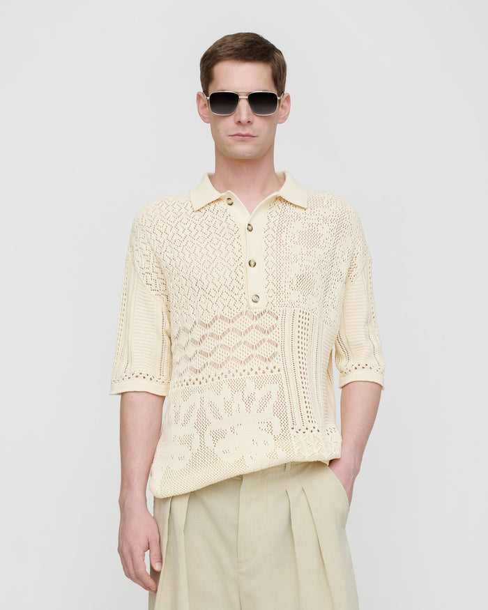 Jasim - Lace polo shirt - Creme