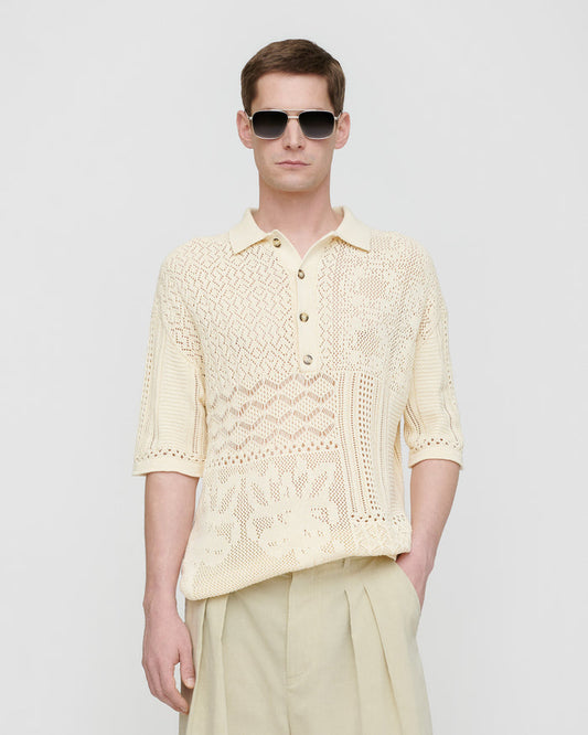 Jasim - Lace polo shirt - Creme