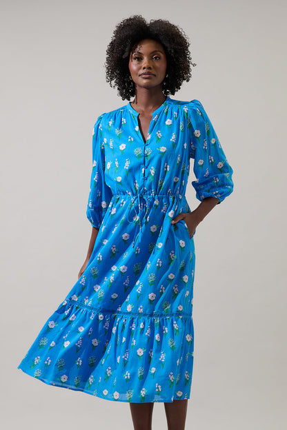 Jazleen Floral Harmy Drawstring Midi Dress