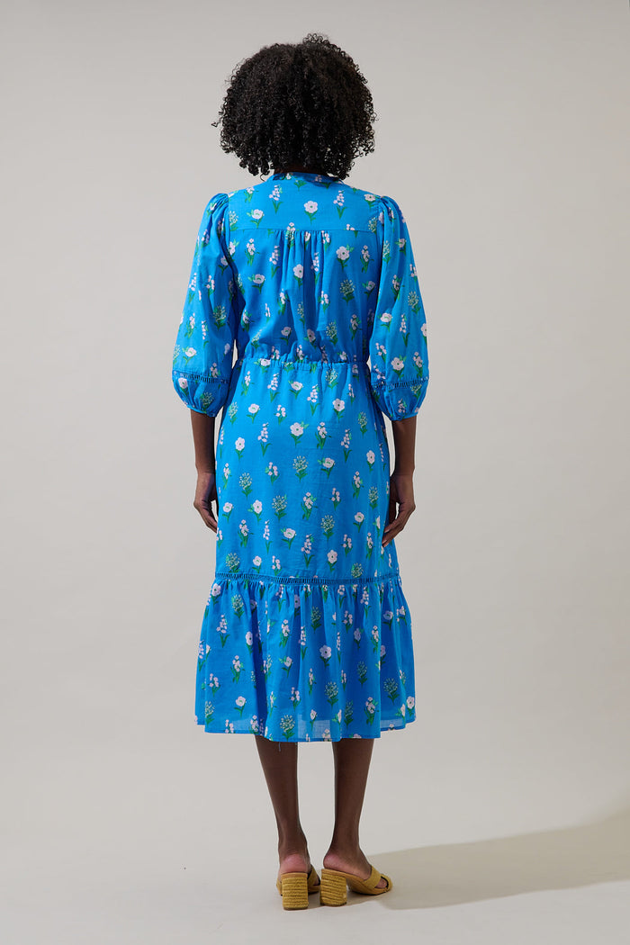 Jazleen Floral Harmy Drawstring Midi Dress