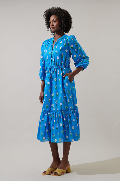 Jazleen Floral Harmy Drawstring Midi Dress