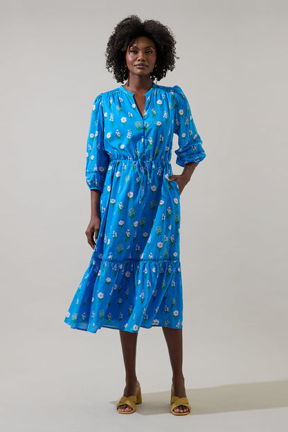 Jazleen Floral Harmy Drawstring Midi Dress