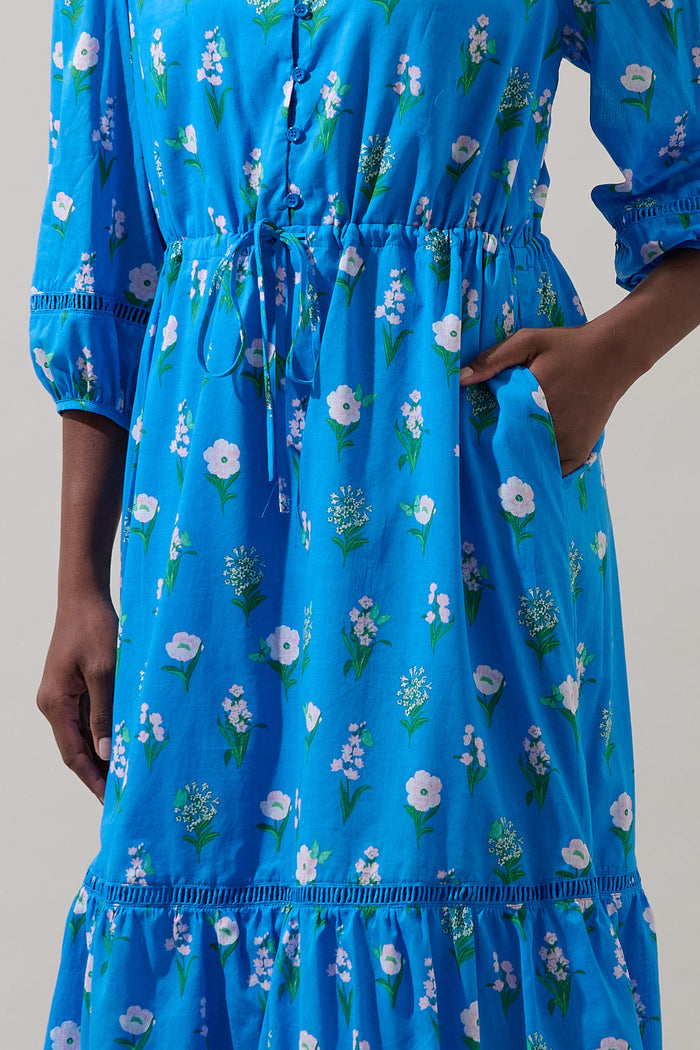 Jazleen Floral Harmy Drawstring Midi Dress