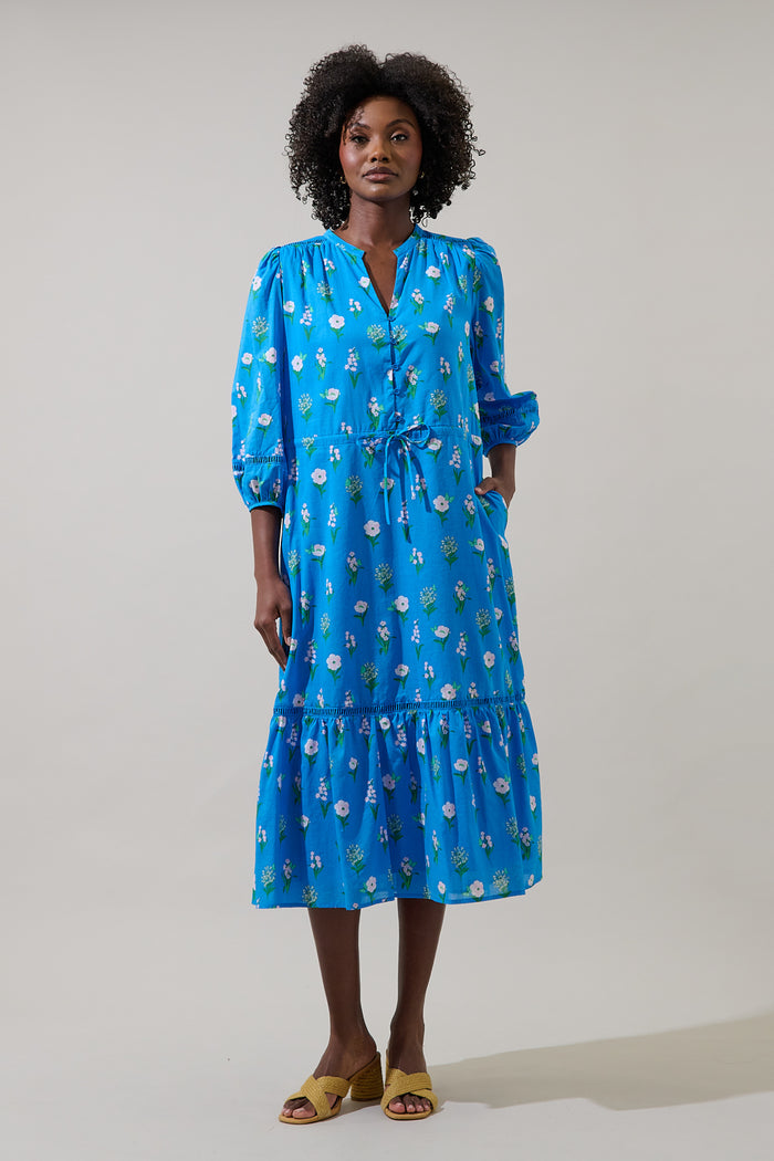 Jazleen Floral Harmy Drawstring Midi Dress