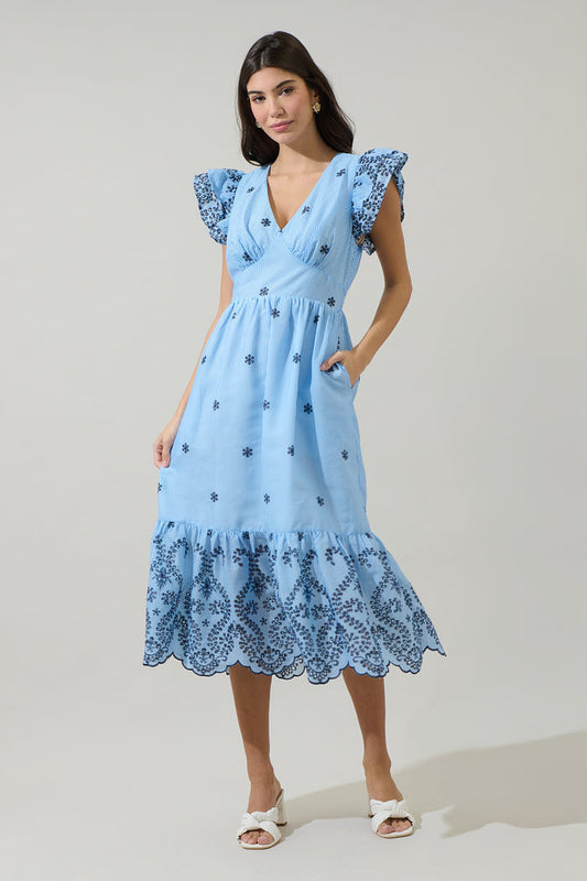 Joliet Stripe Eyelet Zayla Midi Dress