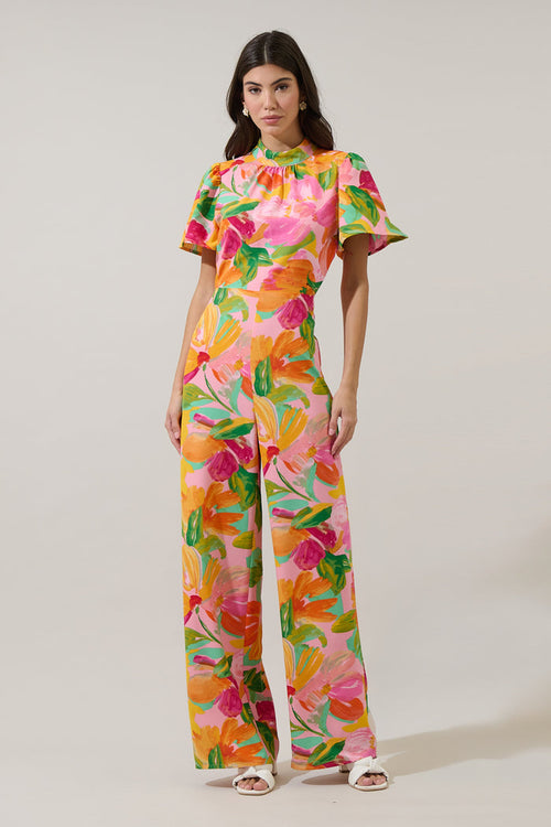 Jovana Floral Arabella Mock Neck Wide Leg Jumpsuit