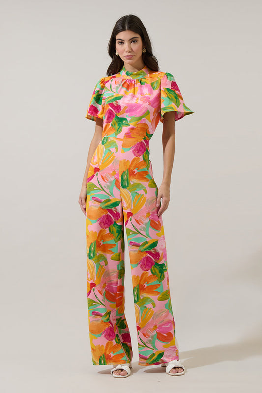 Jovana Floral Arabella Mock Neck Wide Leg Jumpsuit