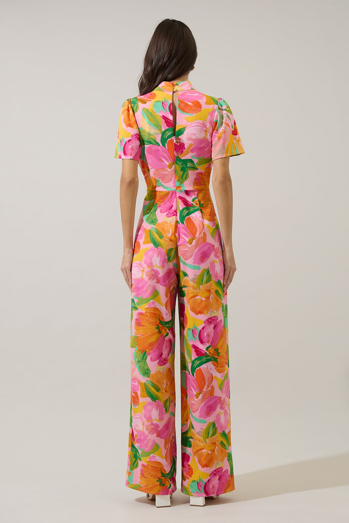 Jovana Floral Arabella Mock Neck Wide Leg Jumpsuit