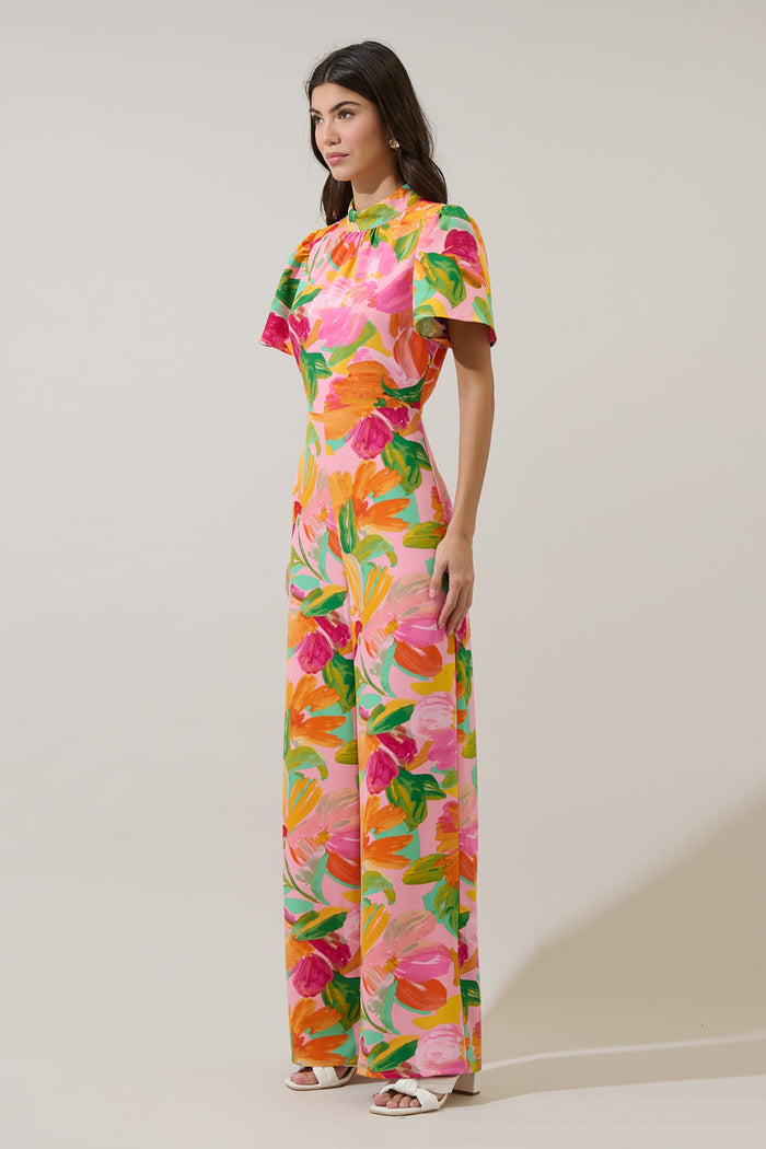Jovana Floral Arabella Mock Neck Wide Leg Jumpsuit