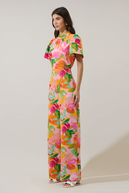 Jovana Floral Arabella Mock Neck Wide Leg Jumpsuit