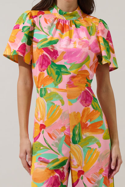 Jovana Floral Arabella Mock Neck Wide Leg Jumpsuit