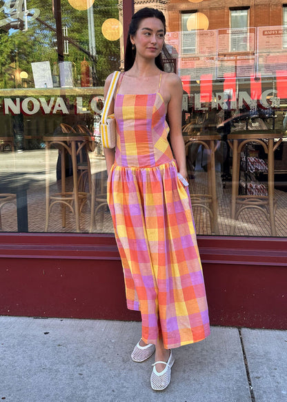 Juna Midi Dress - Orange Pink Multi