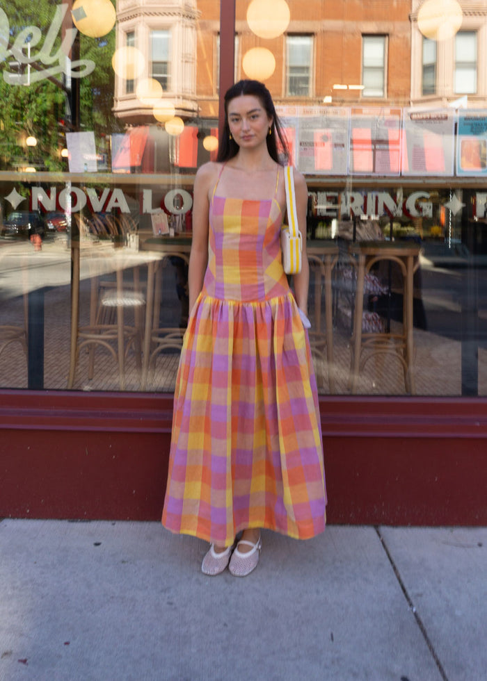 Juna Midi Dress - Orange Pink Multi