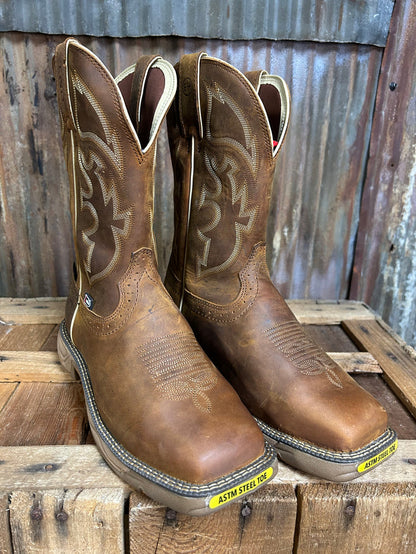 Justin 11" Rush Rustic Tan Waterproof Steel Toe Met Guard Square Toe