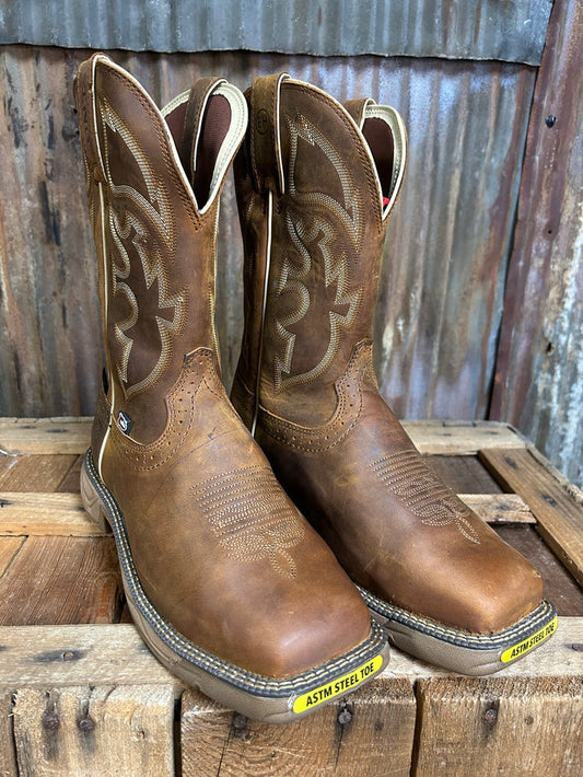 Justin 11" Rush Rustic Tan Waterproof Steel Toe Met Guard Square Toe