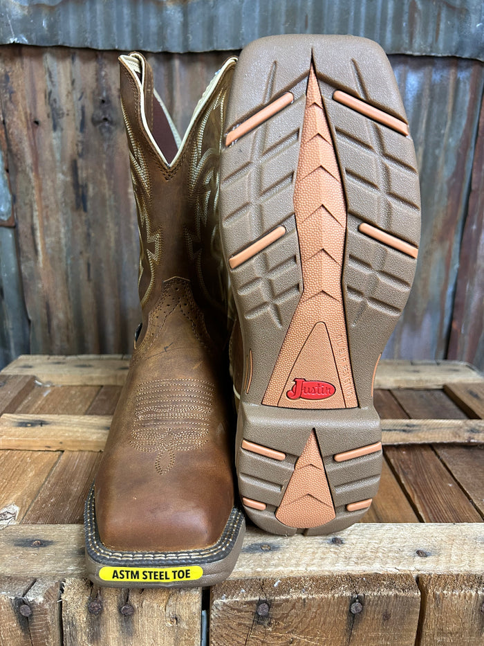 Justin 11" Rush Rustic Tan Waterproof Steel Toe Met Guard Square Toe
