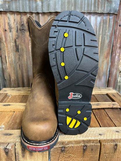 Justin Pulley 10" Metguard Composite Toe Waterproof Work Boot