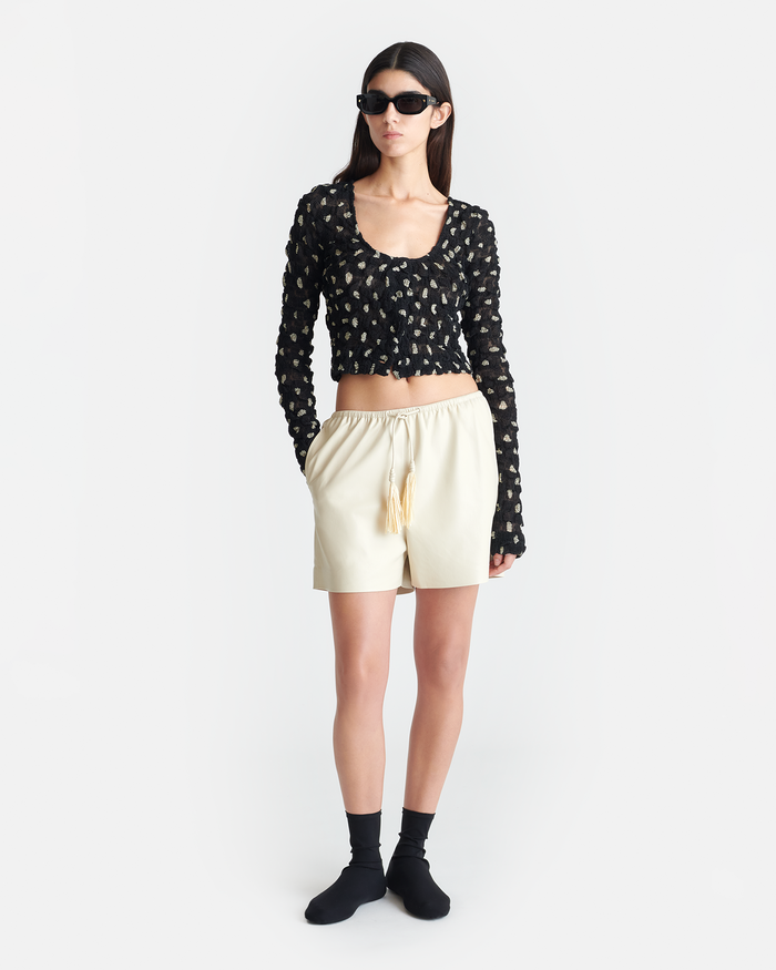Jylan - Cropped Seersucker Tech Chiffon Top - Polka