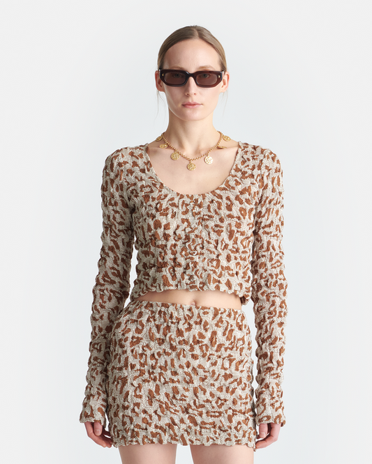 Jylan - Seersucker Cotton Voile Top - Ocelot