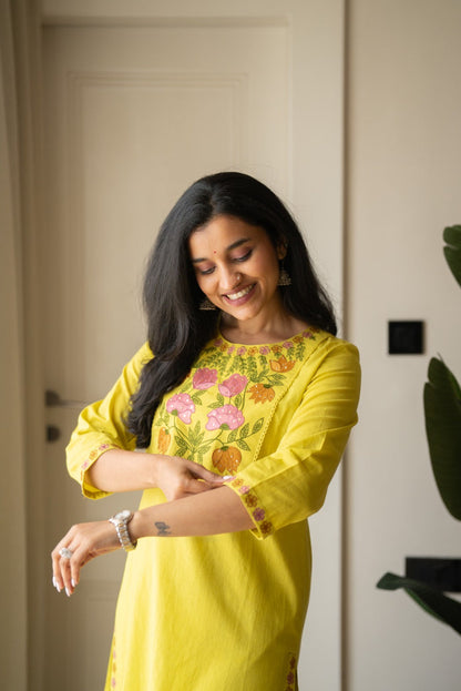 Kayna Soft Cotton Suit- Lime Green