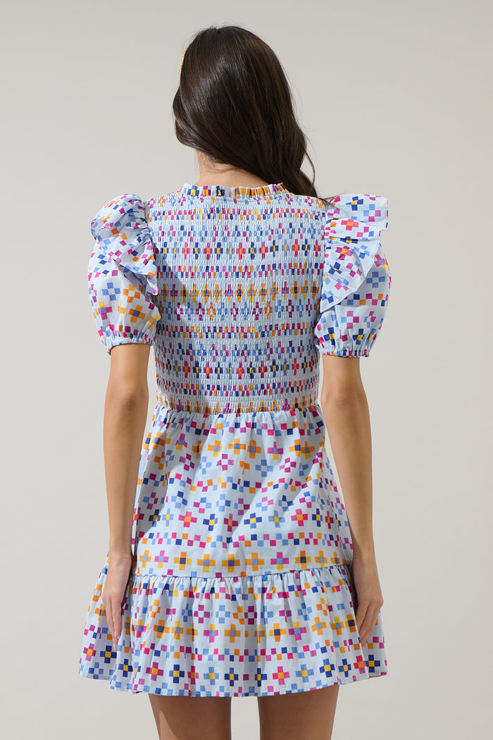 Kessa Geo Leones Smocked Mini Dress