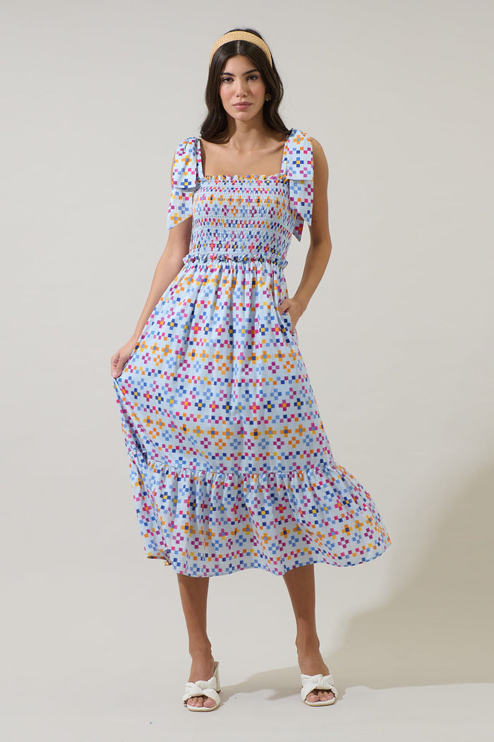 Kessa Geo Mitzy Smocked Midi Dress