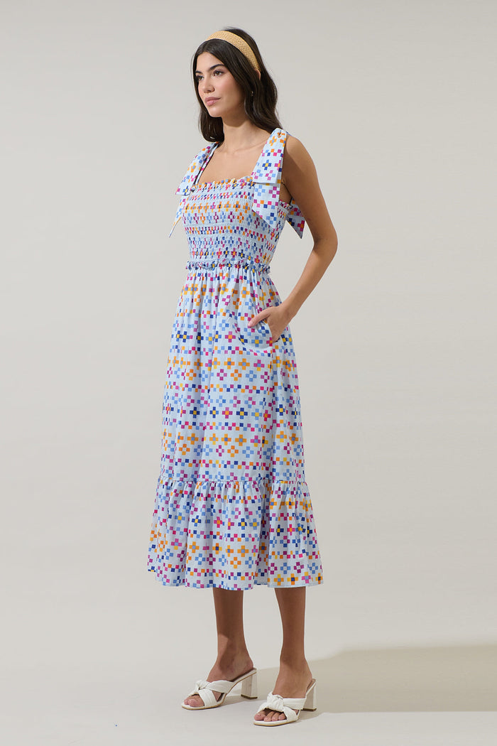 Kessa Geo Mitzy Smocked Midi Dress