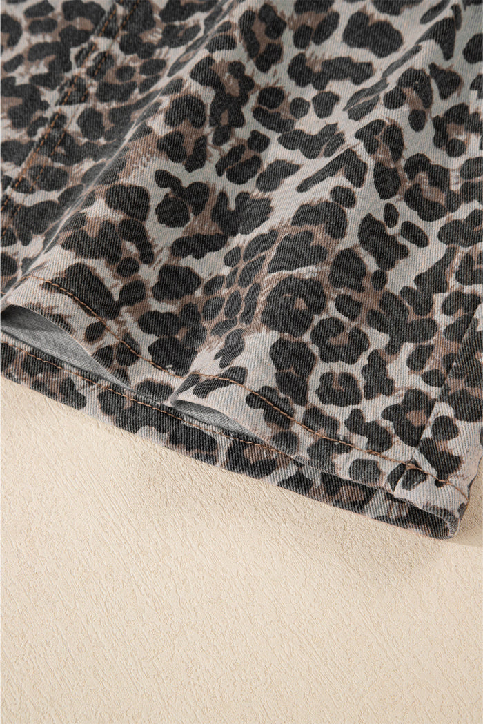 Khaki Leopard Denim Mini Skirt - Skirts/Mini