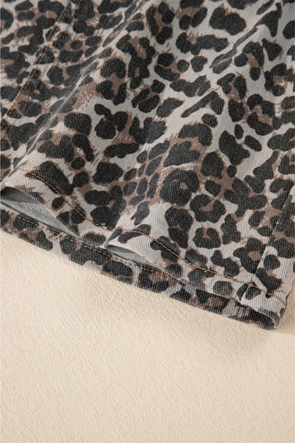 Khaki Leopard Denim Mini Skirt - Skirts/Mini
