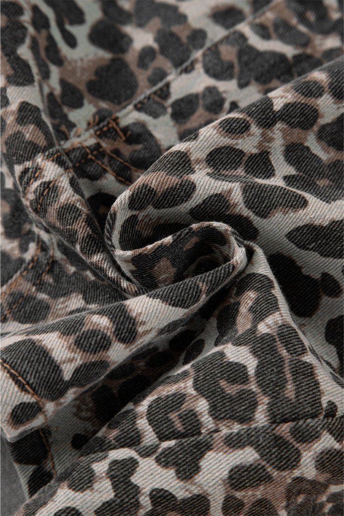 Khaki Leopard Denim Mini Skirt - Skirts/Mini