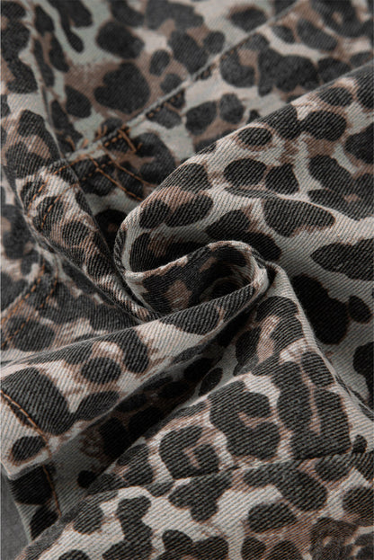 Khaki Leopard Denim Mini Skirt - Skirts/Mini