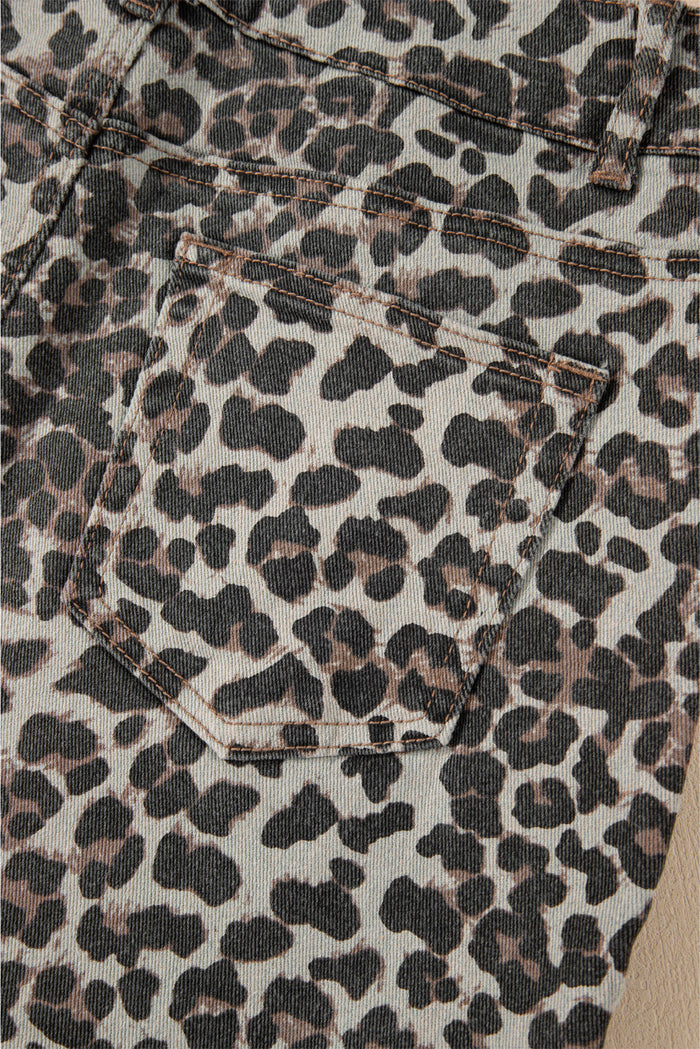 Khaki Leopard Denim Mini Skirt - Skirts/Mini