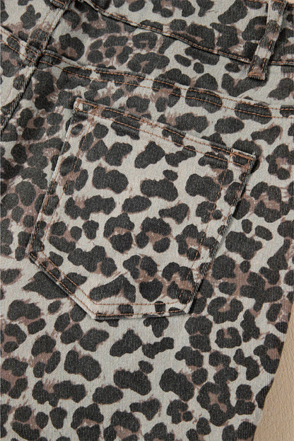 Khaki Leopard Denim Mini Skirt - Skirts/Mini