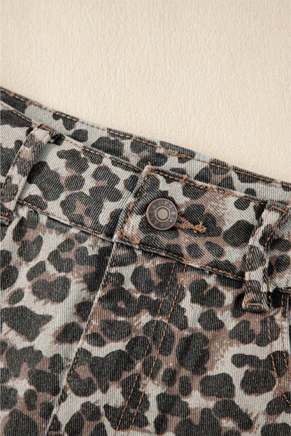 Khaki Leopard Denim Mini Skirt - Skirts/Mini