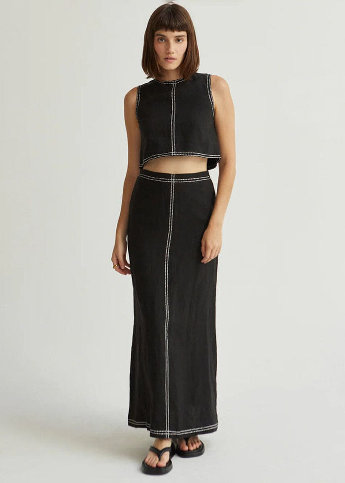 Kiara Embroidered Stitch Crop Top - Black