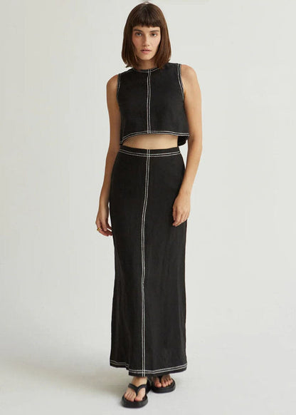 Kiara Embroidered Stitch Crop Top - Black