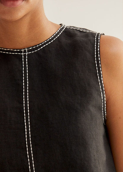 Kiara Embroidered Stitch Crop Top - Black