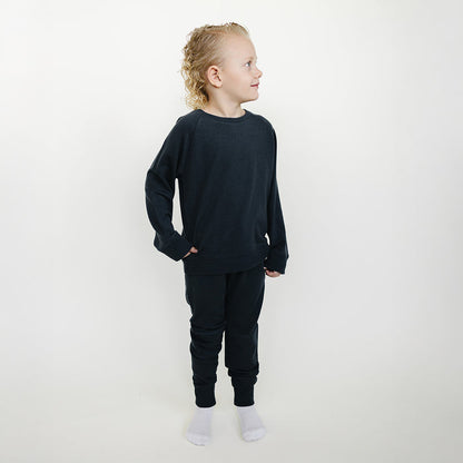 Kids Merino Wool Crew Neck Sweatshirt, Blueberry